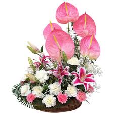 4 Anthurium and 20 flowers basket