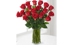 12 roses in a glass vase