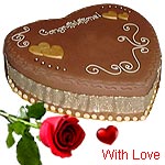1 Kg heart Chocolate Cake and 1 Red Rose