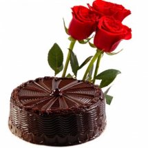 3 Red rose with 1/2 Kg Chocolate Cake