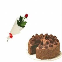 Single Red rose with 1/2 Kg Chocolate Mousse Cake