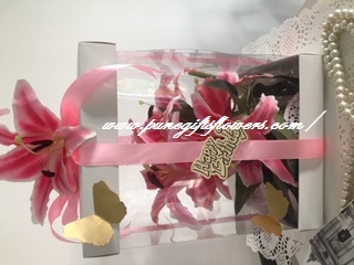 Luxury Transparent gift box with lilies flowers